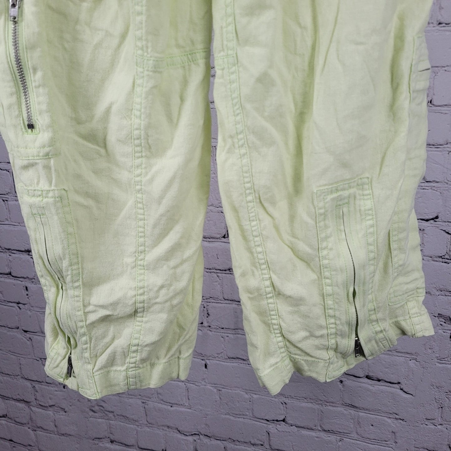 Urban Outfitters Green Linen Blend High Rise Cargo Cropped Pants Small S (26x24)