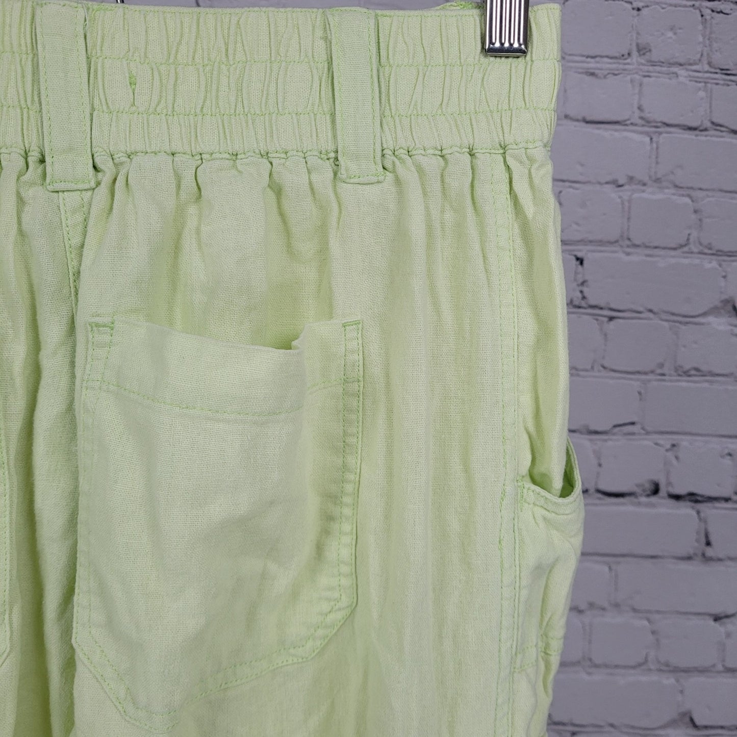 Urban Outfitters Green Linen Blend High Rise Cargo Cropped Pants Small S (26x24)