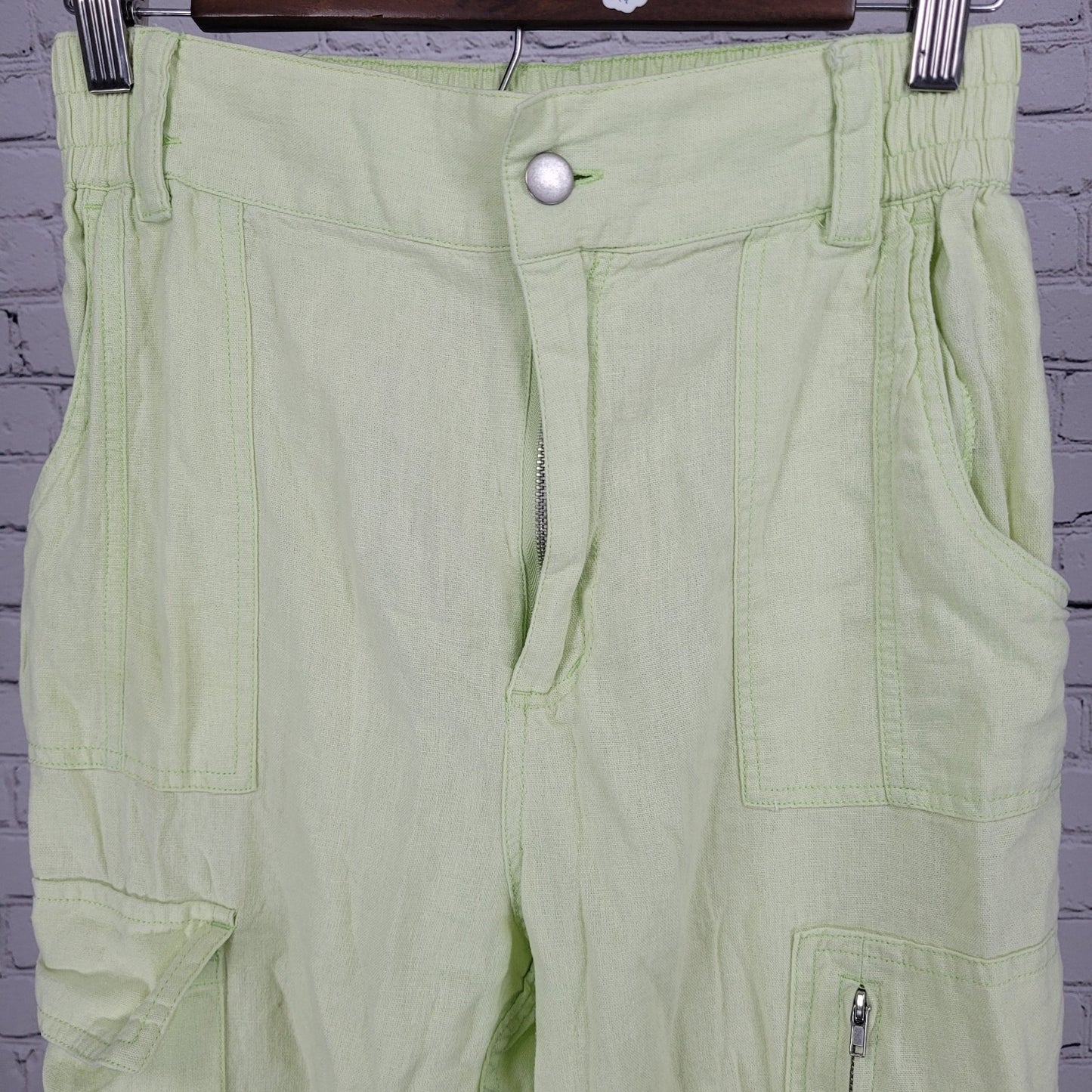 Urban Outfitters Green Linen Blend High Rise Cargo Cropped Pants Small S (26x24)