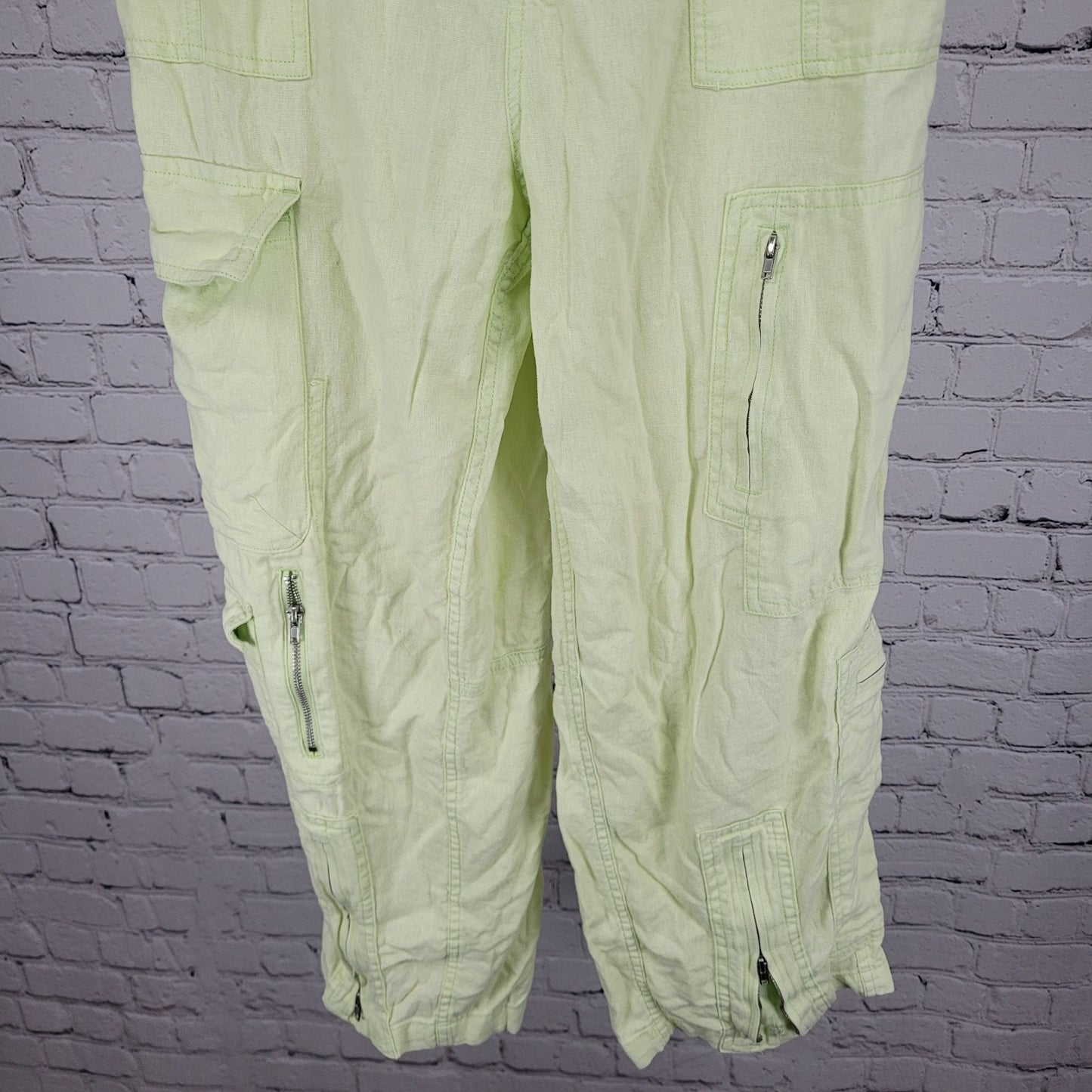 Urban Outfitters Green Linen Blend High Rise Cargo Cropped Pants Small S (26x24)