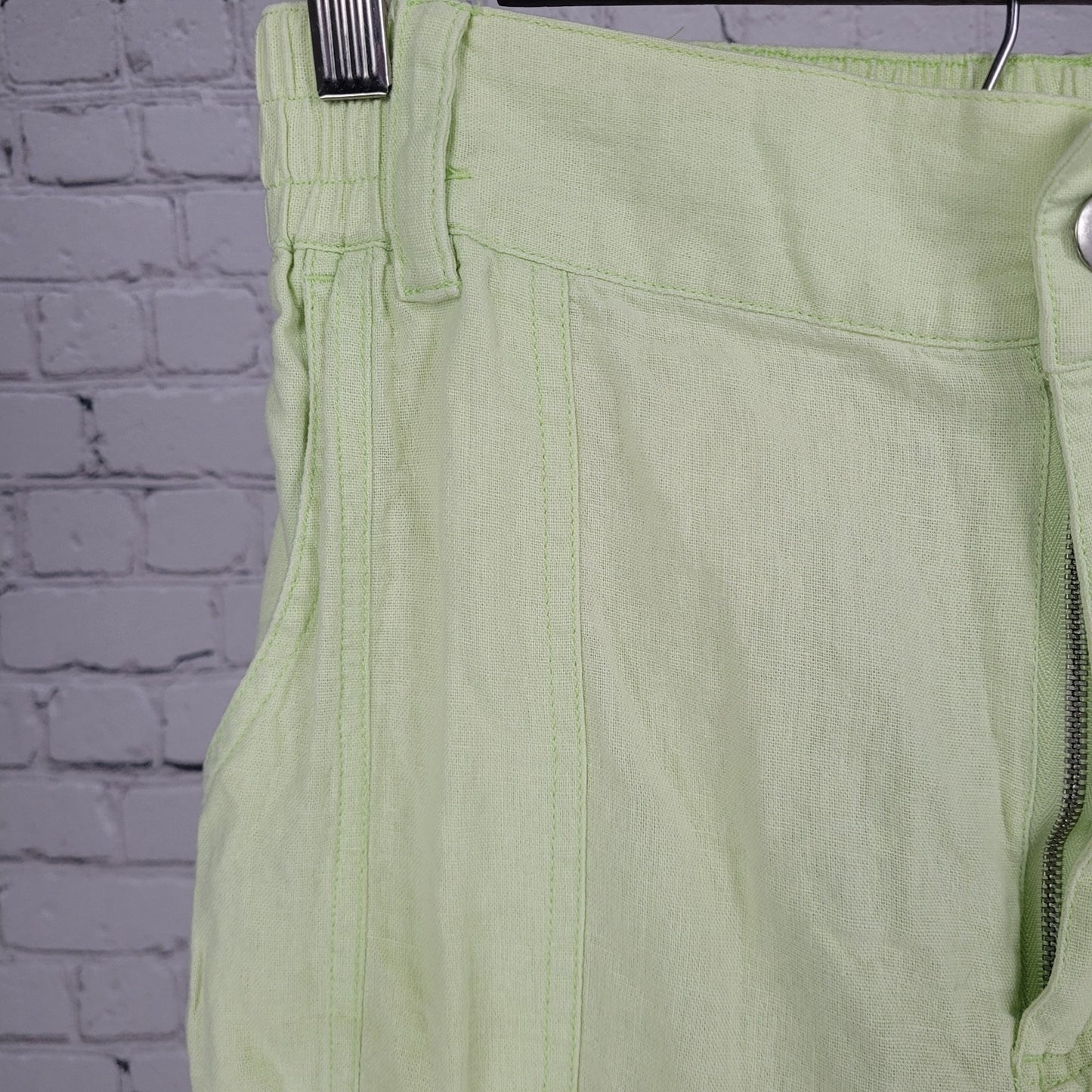 Urban Outfitters Green Linen Blend High Rise Cargo Cropped Pants Small S (26x24)