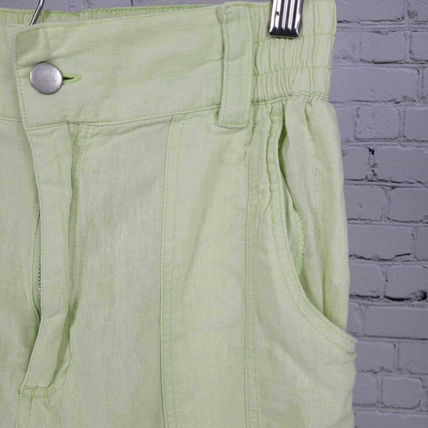 Urban Outfitters Green Linen Blend High Rise Cargo Cropped Pants Small S (26x24)