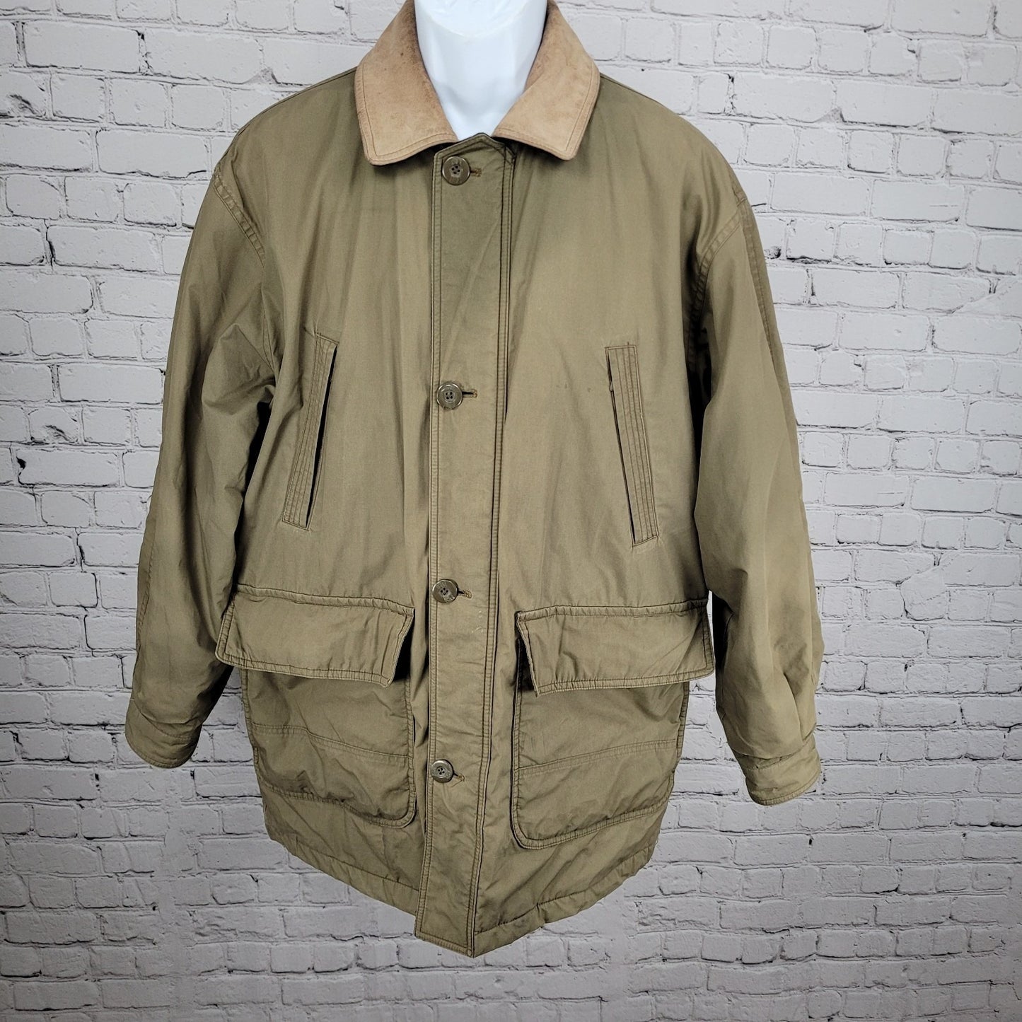 VTG Aviator Tan Parafin Cloth Full Zip Wool Lined Leather Collar Jacket Small S