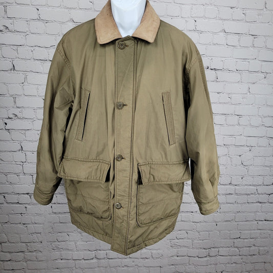VTG Aviator Tan Parafin Cloth Full Zip Wool Lined Leather Collar Jacket Small S