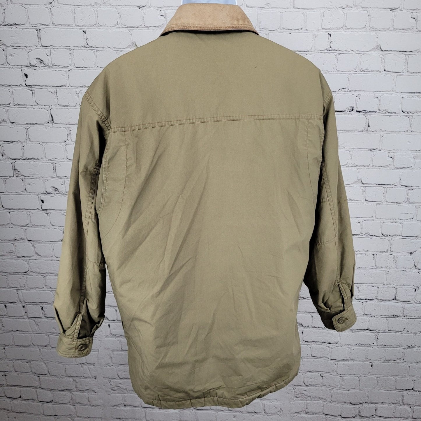 VTG Aviator Tan Parafin Cloth Full Zip Wool Lined Leather Collar Jacket Small S