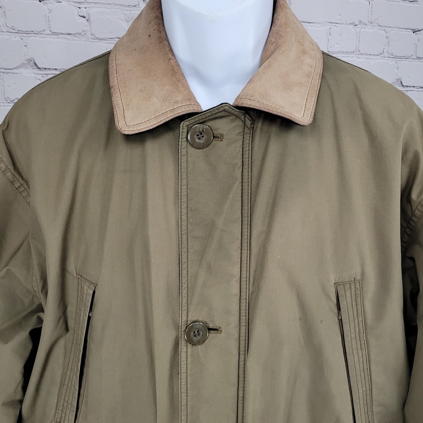VTG Aviator Tan Parafin Cloth Full Zip Wool Lined Leather Collar Jacket Small S