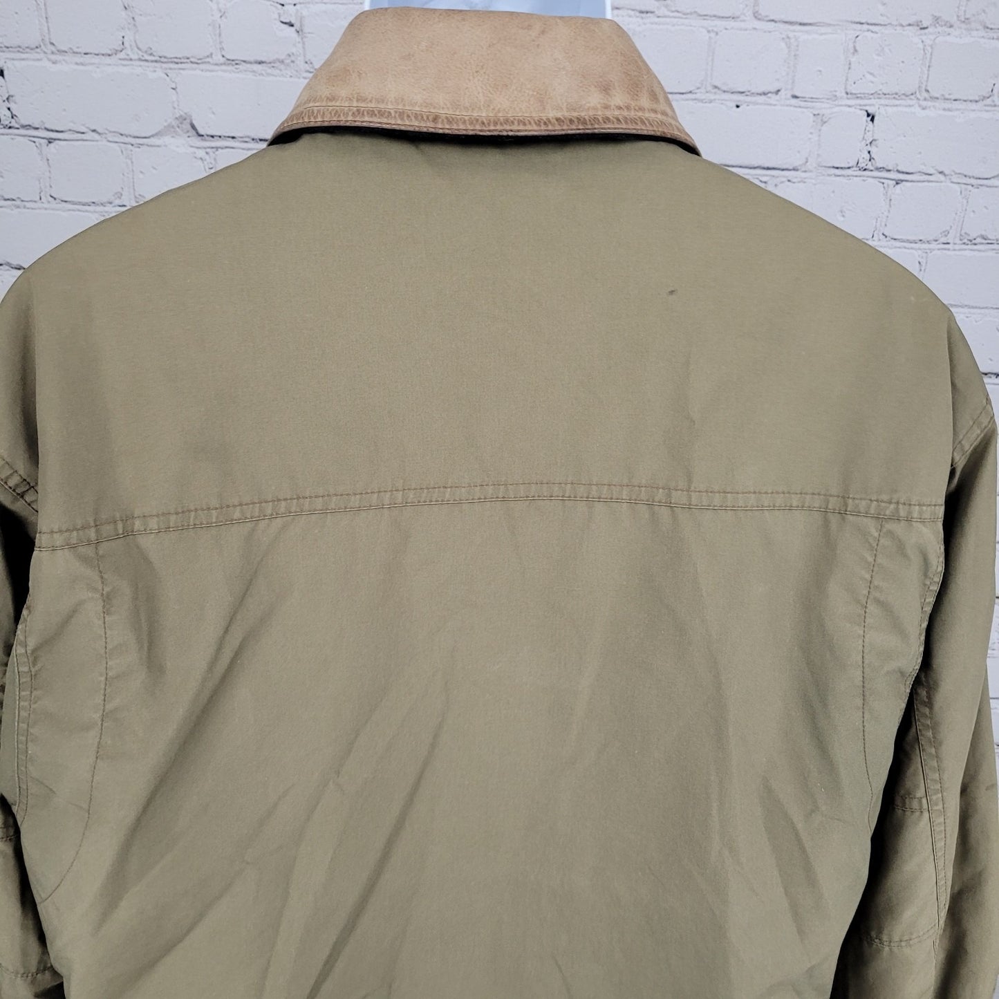 VTG Aviator Tan Parafin Cloth Full Zip Wool Lined Leather Collar Jacket Small S