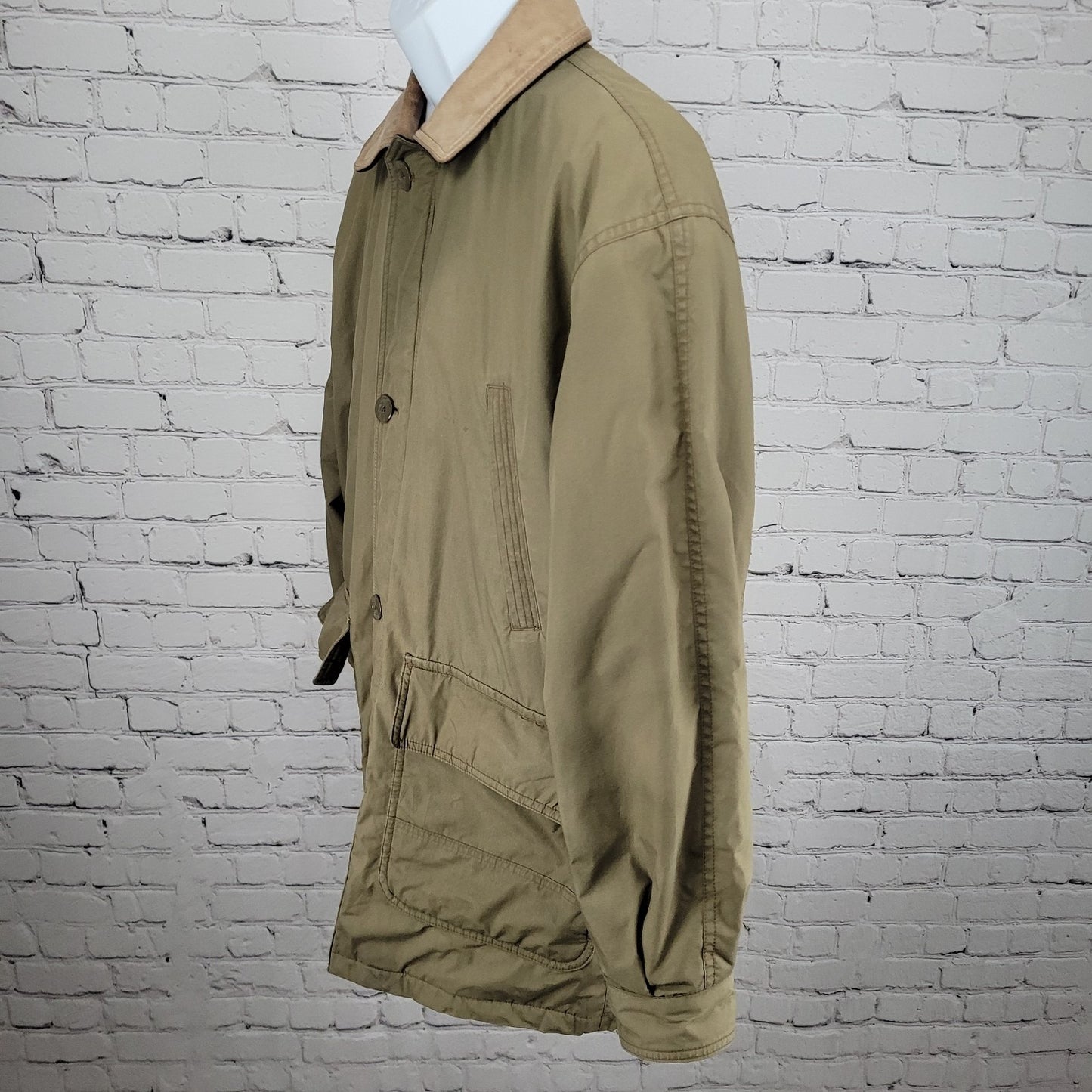 VTG Aviator Tan Parafin Cloth Full Zip Wool Lined Leather Collar Jacket Small S