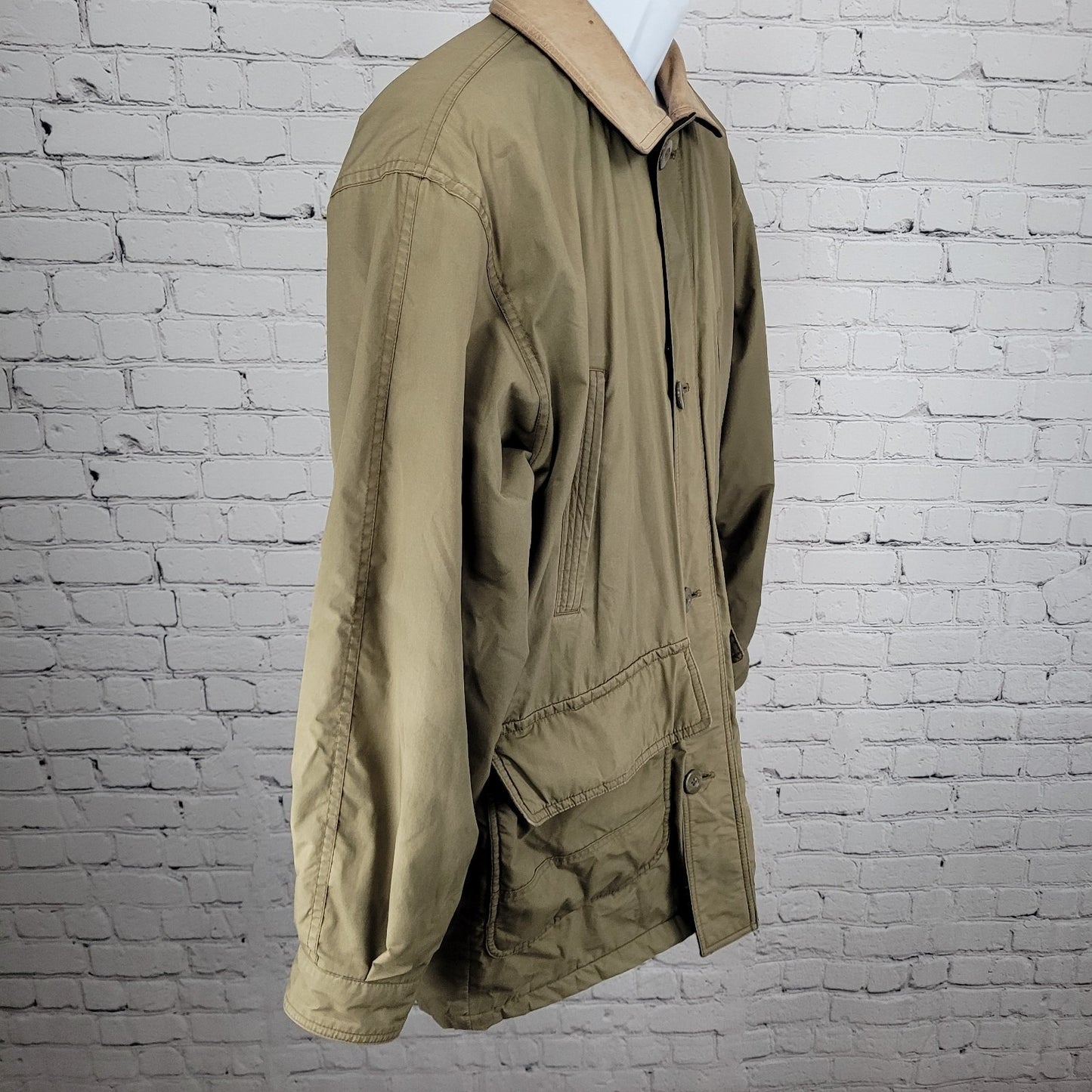 VTG Aviator Tan Parafin Cloth Full Zip Wool Lined Leather Collar Jacket Small S