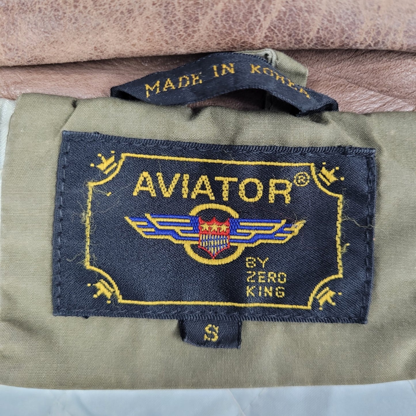 VTG Aviator Tan Parafin Cloth Full Zip Wool Lined Leather Collar Jacket Small S