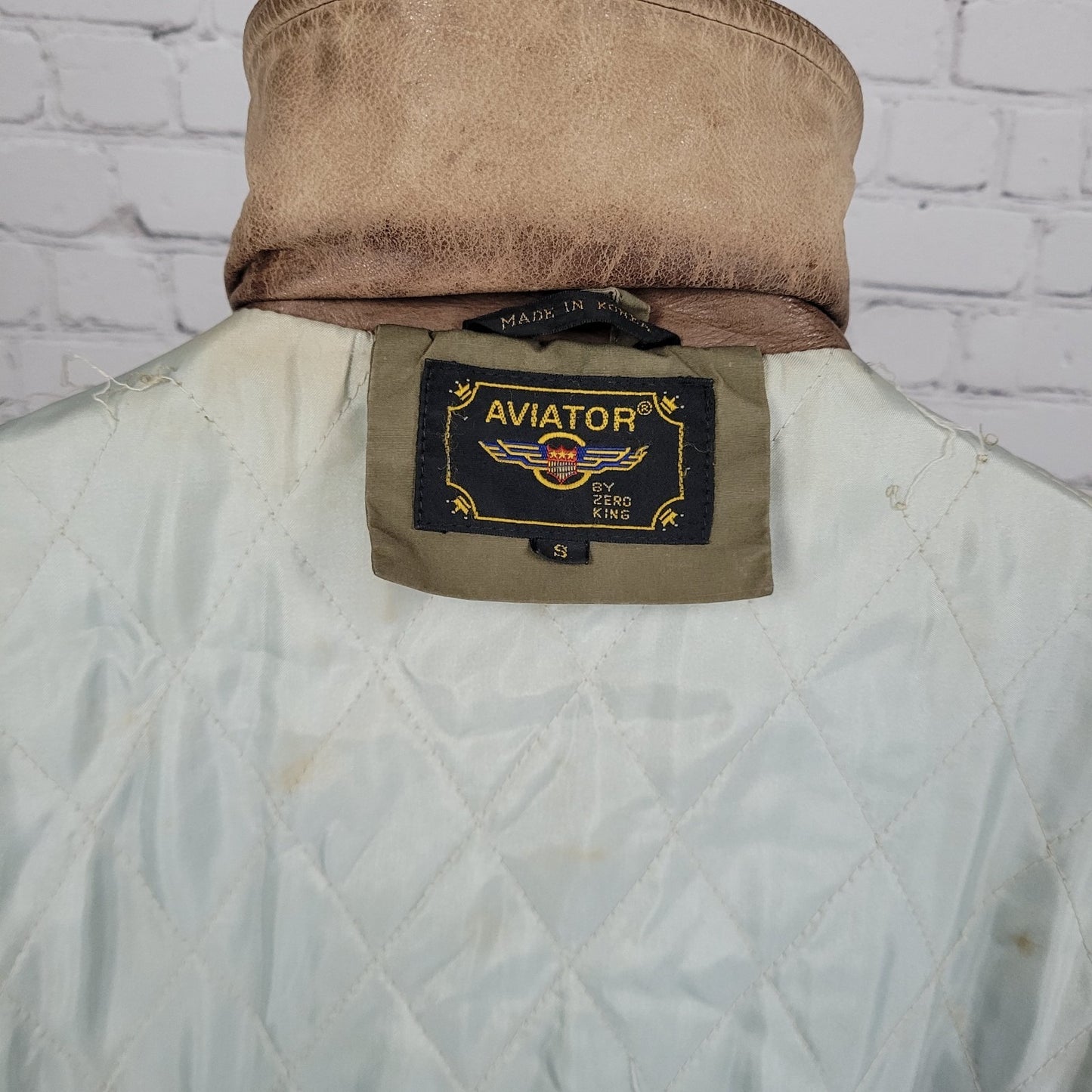 VTG Aviator Tan Parafin Cloth Full Zip Wool Lined Leather Collar Jacket Small S
