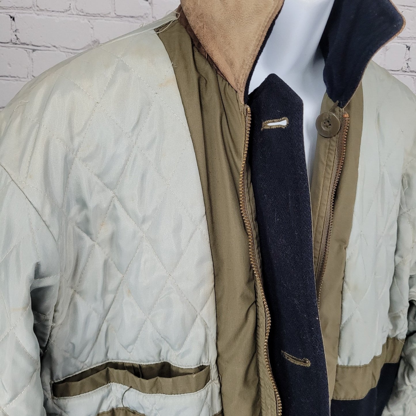 VTG Aviator Tan Parafin Cloth Full Zip Wool Lined Leather Collar Jacket Small S