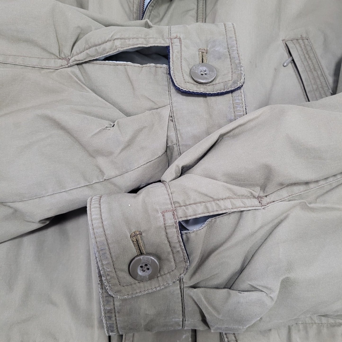 VTG Aviator Tan Parafin Cloth Full Zip Wool Lined Leather Collar Jacket Small S