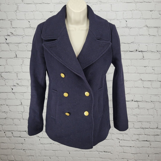 J.CREW Stadium Cloth By Nello Gori Navy Wool Blend Buttoned Pea Coat Size 2