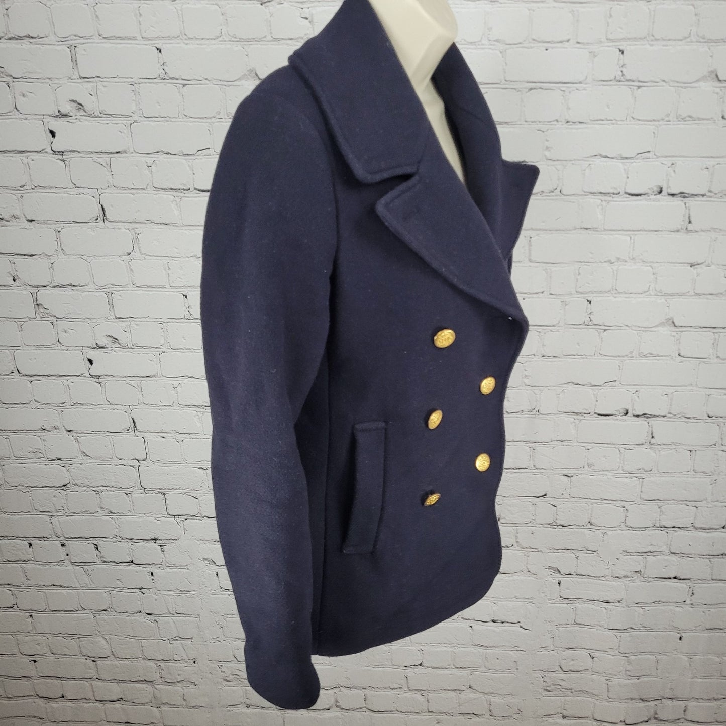 J.CREW Stadium Cloth By Nello Gori Navy Wool Blend Buttoned Pea Coat Size 2