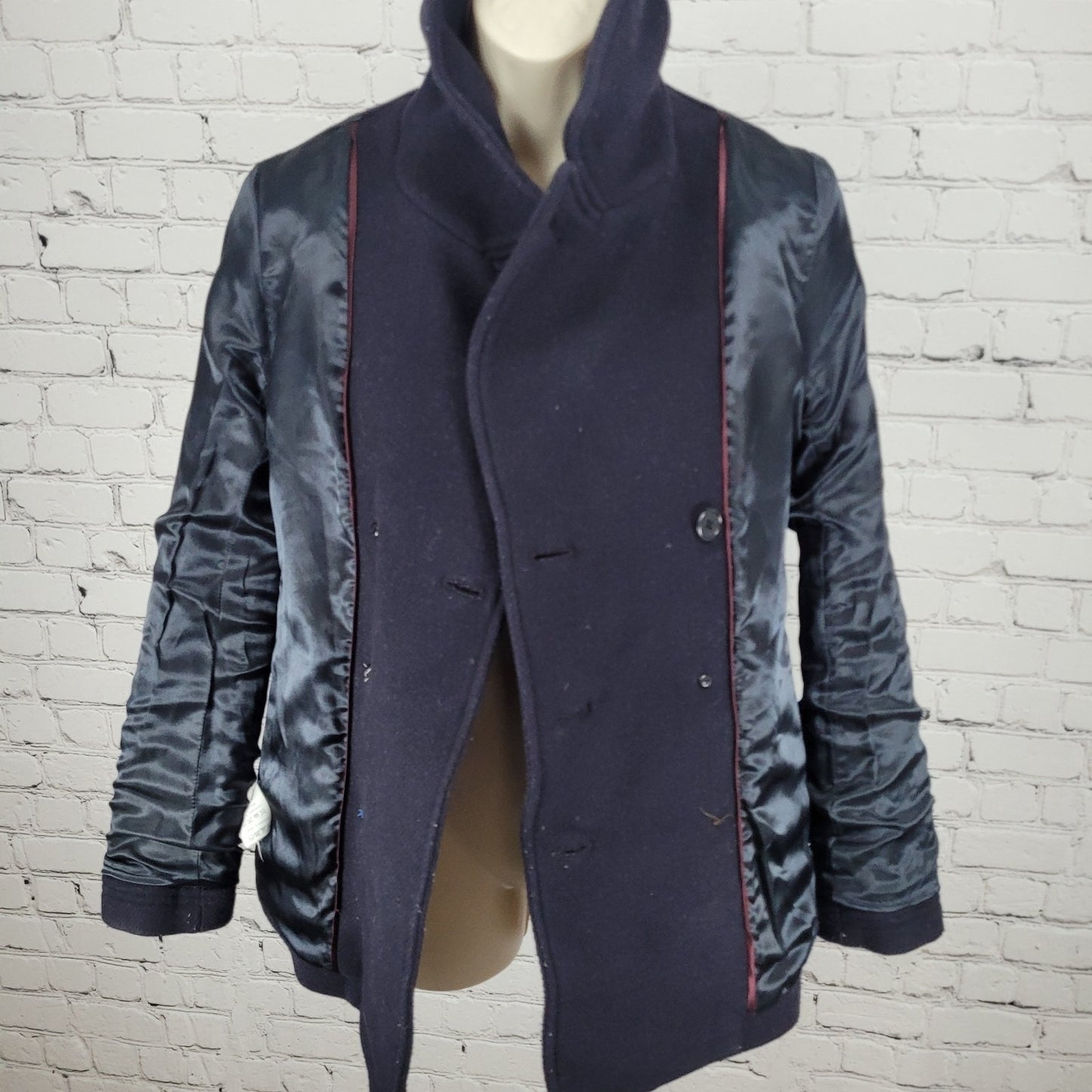 J.CREW Stadium Cloth By Nello Gori Navy Wool Blend Buttoned Pea Coat Size 2