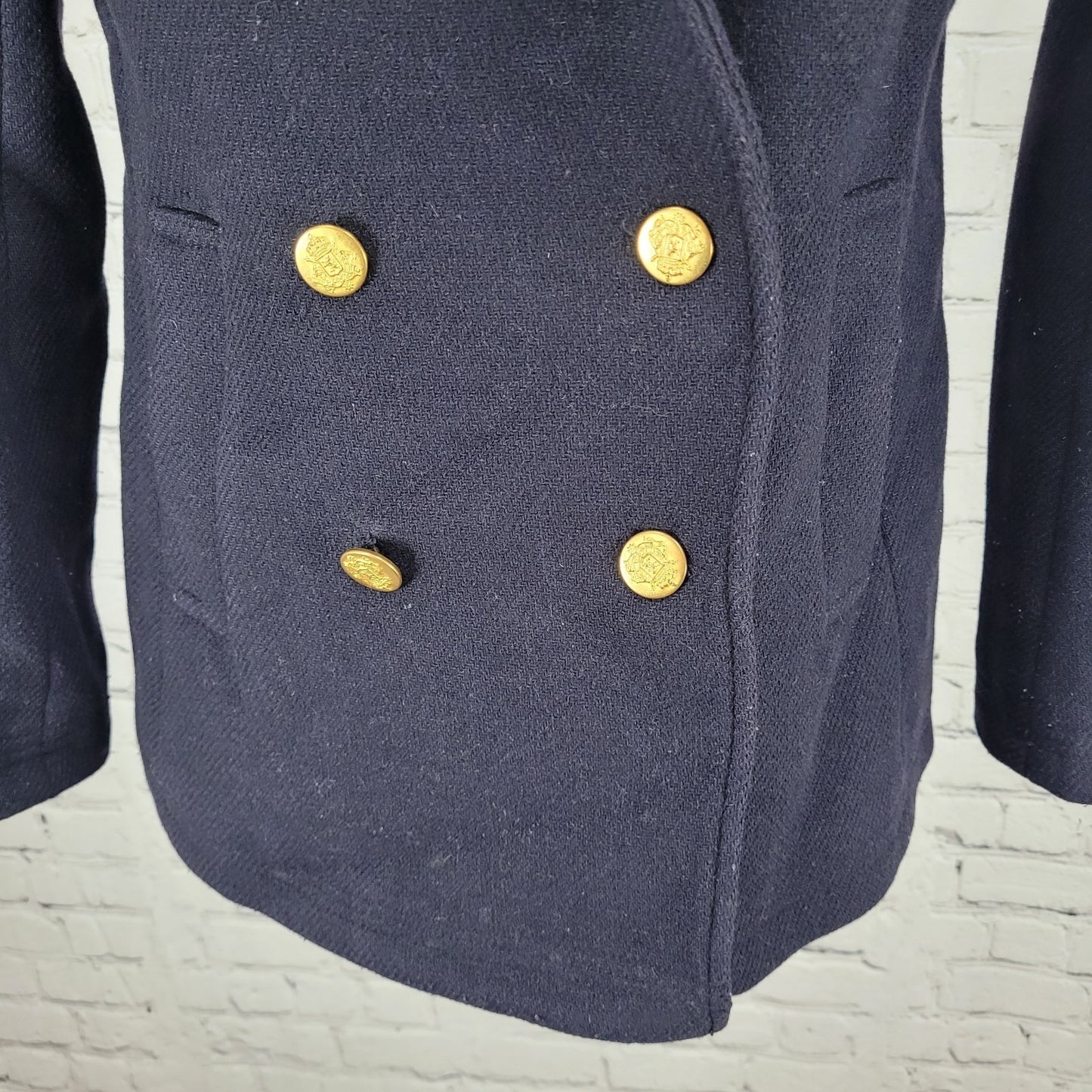 J.CREW Stadium Cloth By Nello Gori Navy Wool Blend Buttoned Pea Coat Size 2