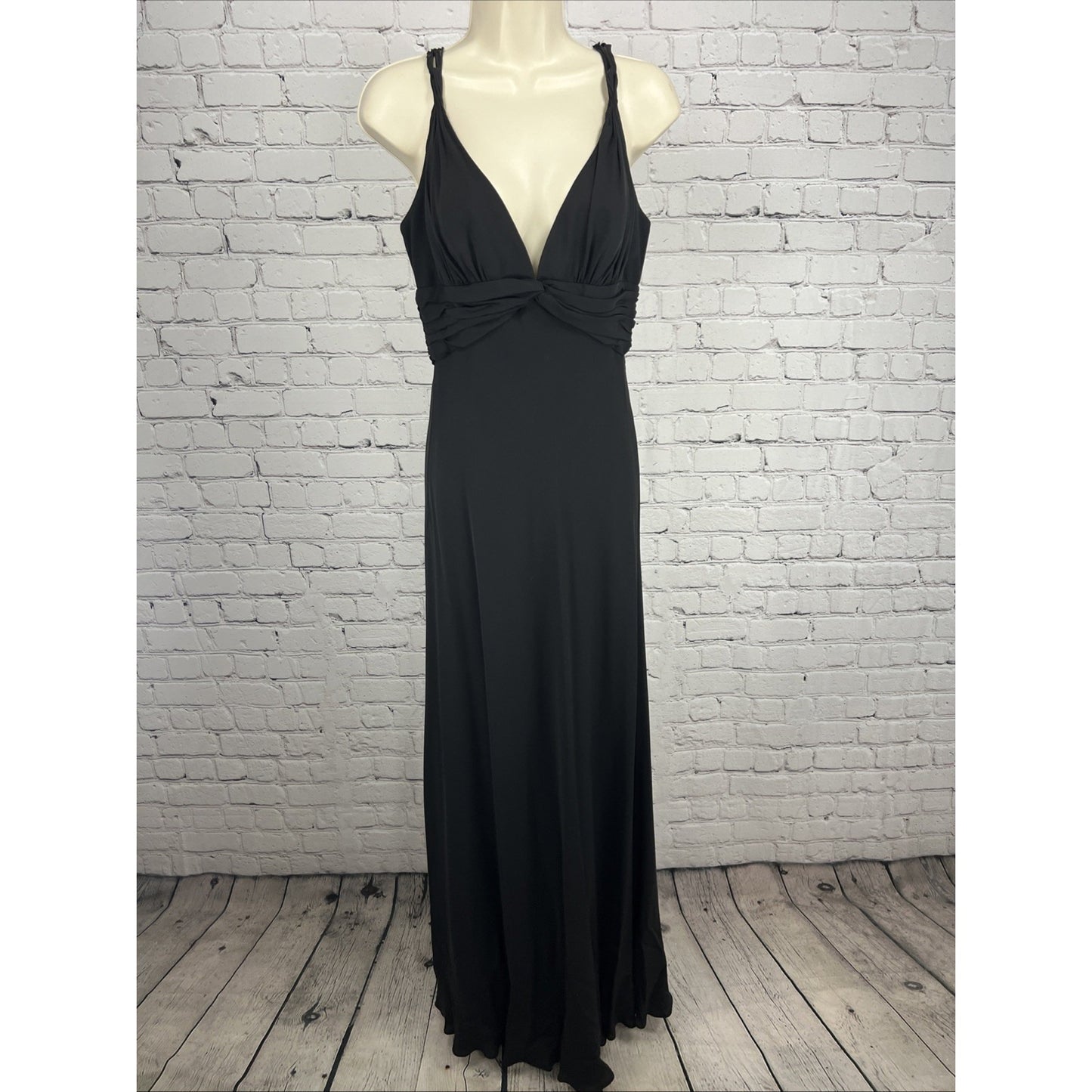 Carmen Marc Valvo Collection Black Silk Strappy Maxi Gown Long Mermaid Dress 10