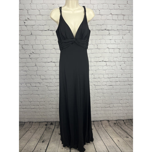Carmen Marc Valvo Collection Black Silk Strappy Maxi Gown Long Mermaid Dress 10