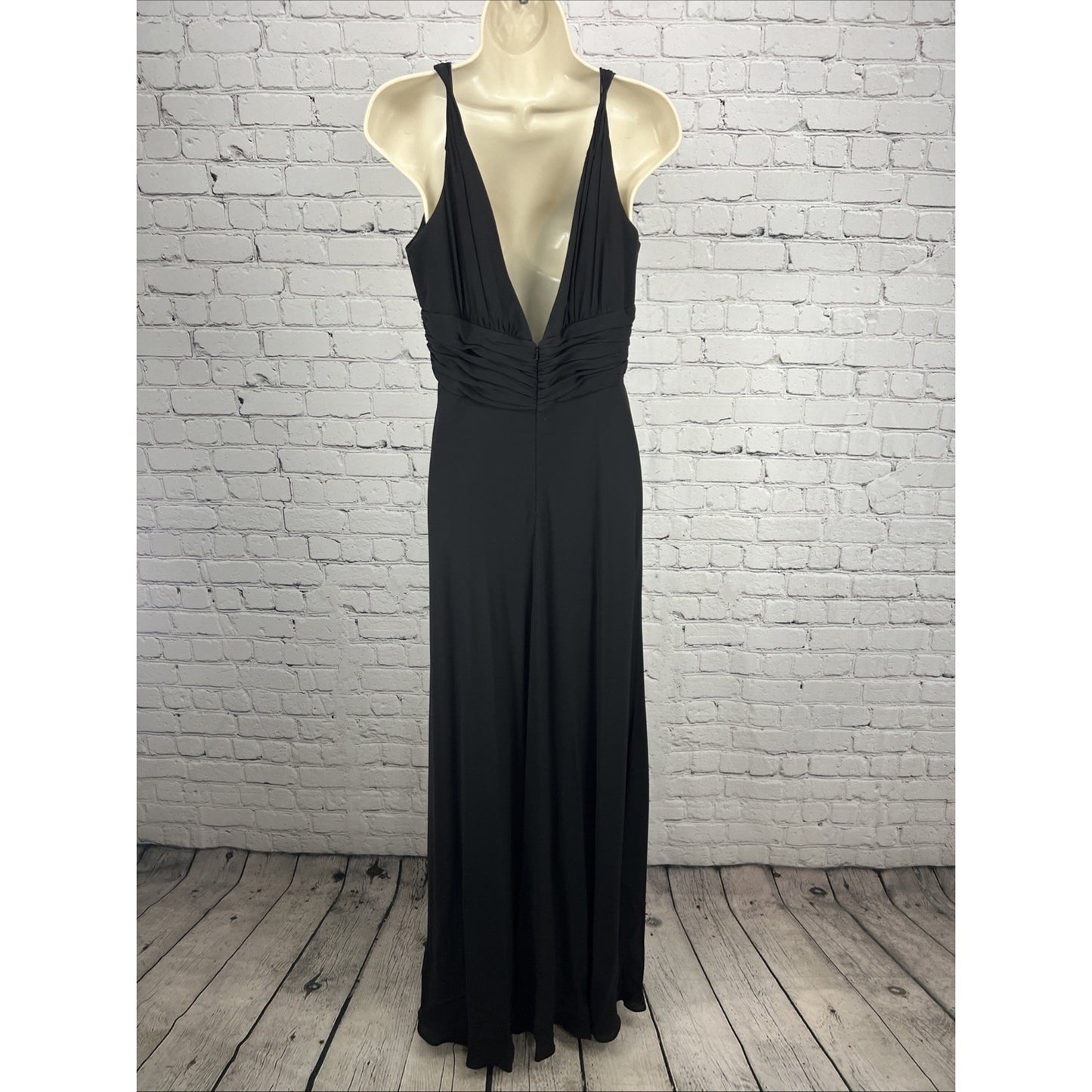 Carmen Marc Valvo Collection Black Silk Strappy Maxi Gown Long Mermaid Dress 10