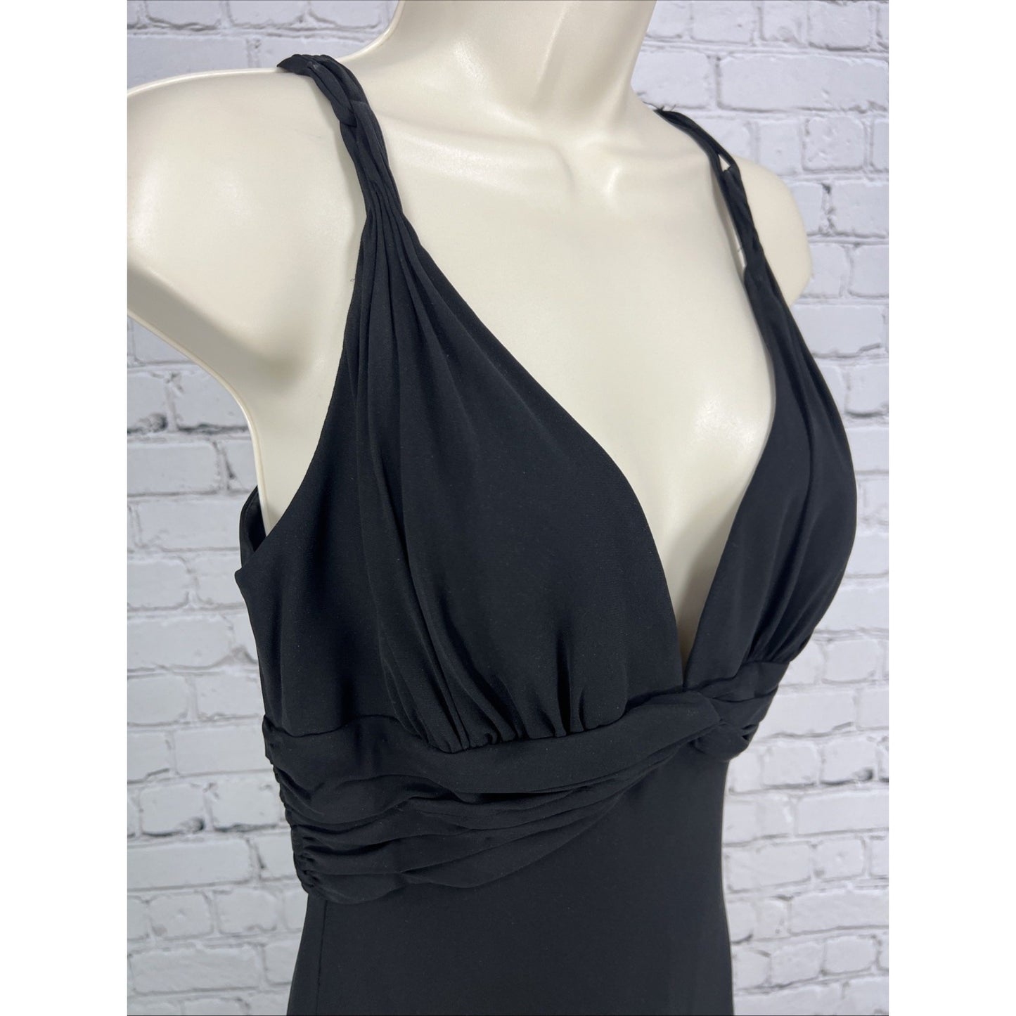 Carmen Marc Valvo Collection Black Silk Strappy Maxi Gown Long Mermaid Dress 10