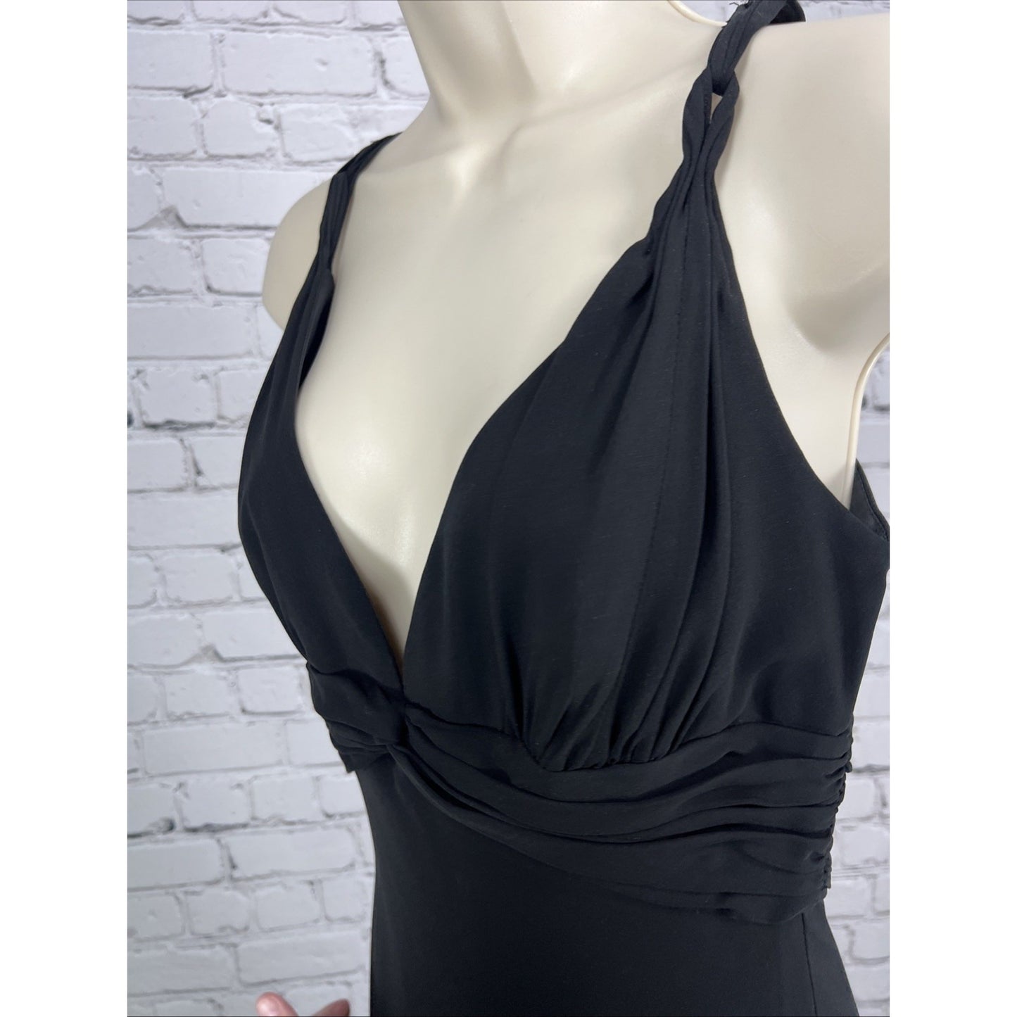 Carmen Marc Valvo Collection Black Silk Strappy Maxi Gown Long Mermaid Dress 10