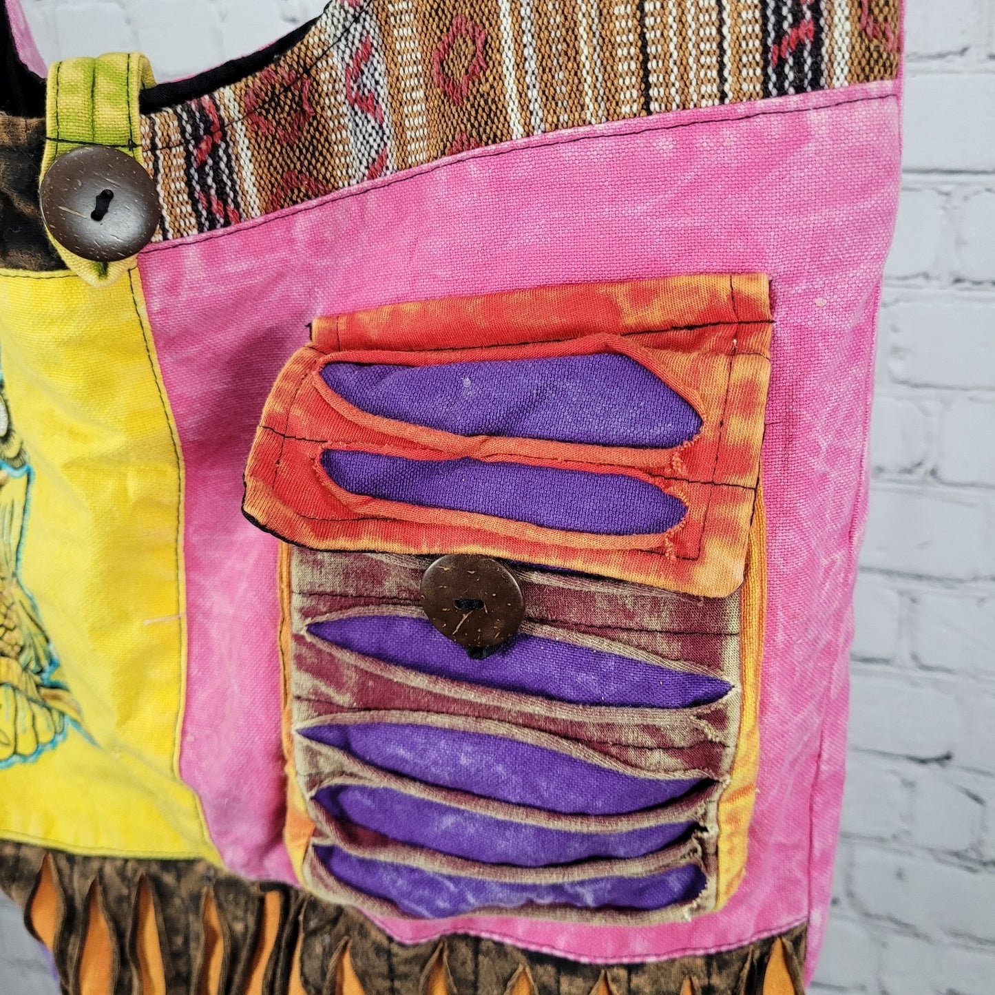 Multicolor Cotton Embroidered Owl Boho Zipped Crossbody Hobo Tote Bag Nepal Made