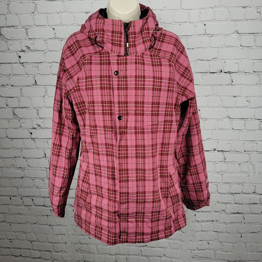 Bonfire Pink Plaid Dry Level 2 15K Waterproof Hood Snowboard Ski Jacket Medium M
