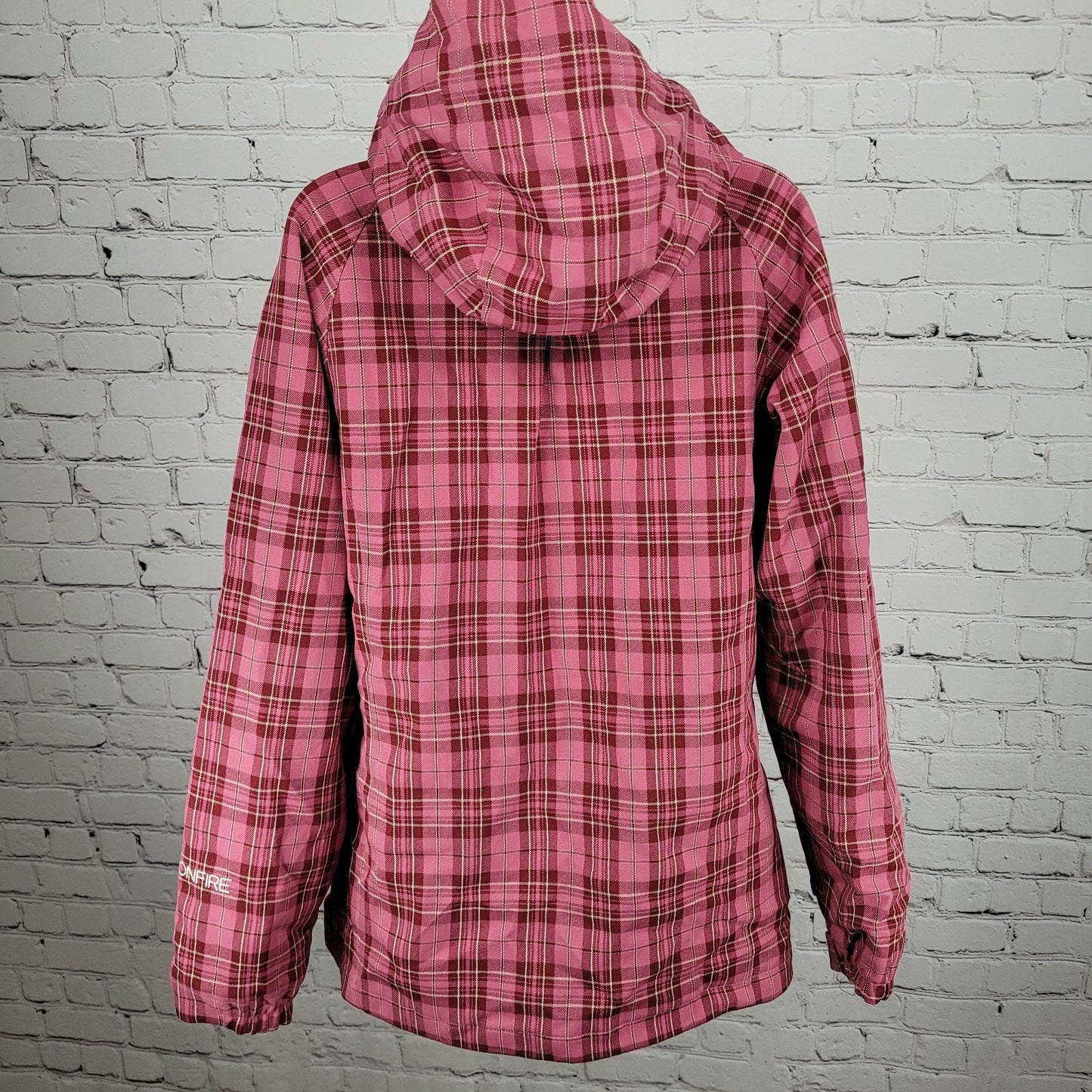 Bonfire Pink Plaid Dry Level 2 15K Waterproof Hood Snowboard Ski Jacket Medium M