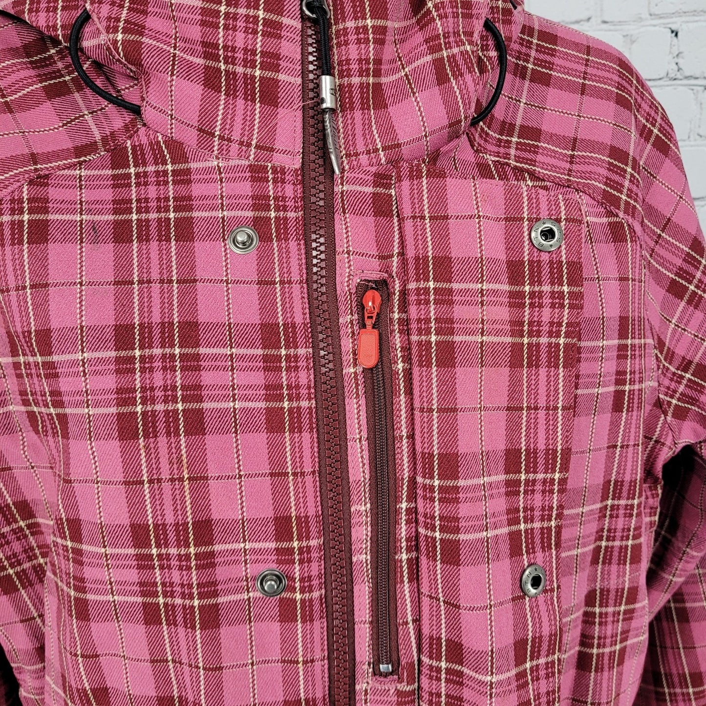 Bonfire Pink Plaid Dry Level 2 15K Waterproof Hood Snowboard Ski Jacket Medium M