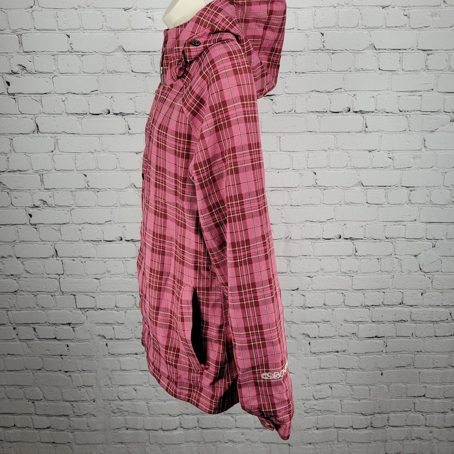 Bonfire Pink Plaid Dry Level 2 15K Waterproof Hood Snowboard Ski Jacket Medium M