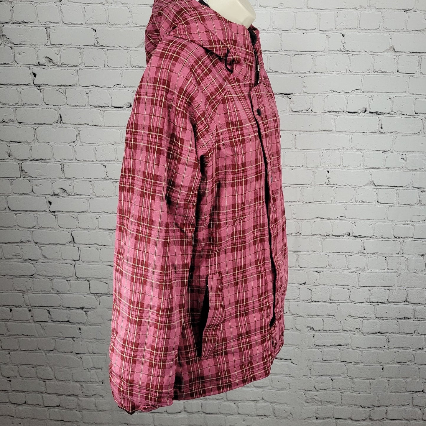 Bonfire Pink Plaid Dry Level 2 15K Waterproof Hood Snowboard Ski Jacket Medium M