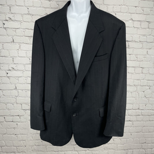 Hunting Horn Black Striped Wool 2 Button Ventless Notch Blazer USA Made Size 46L