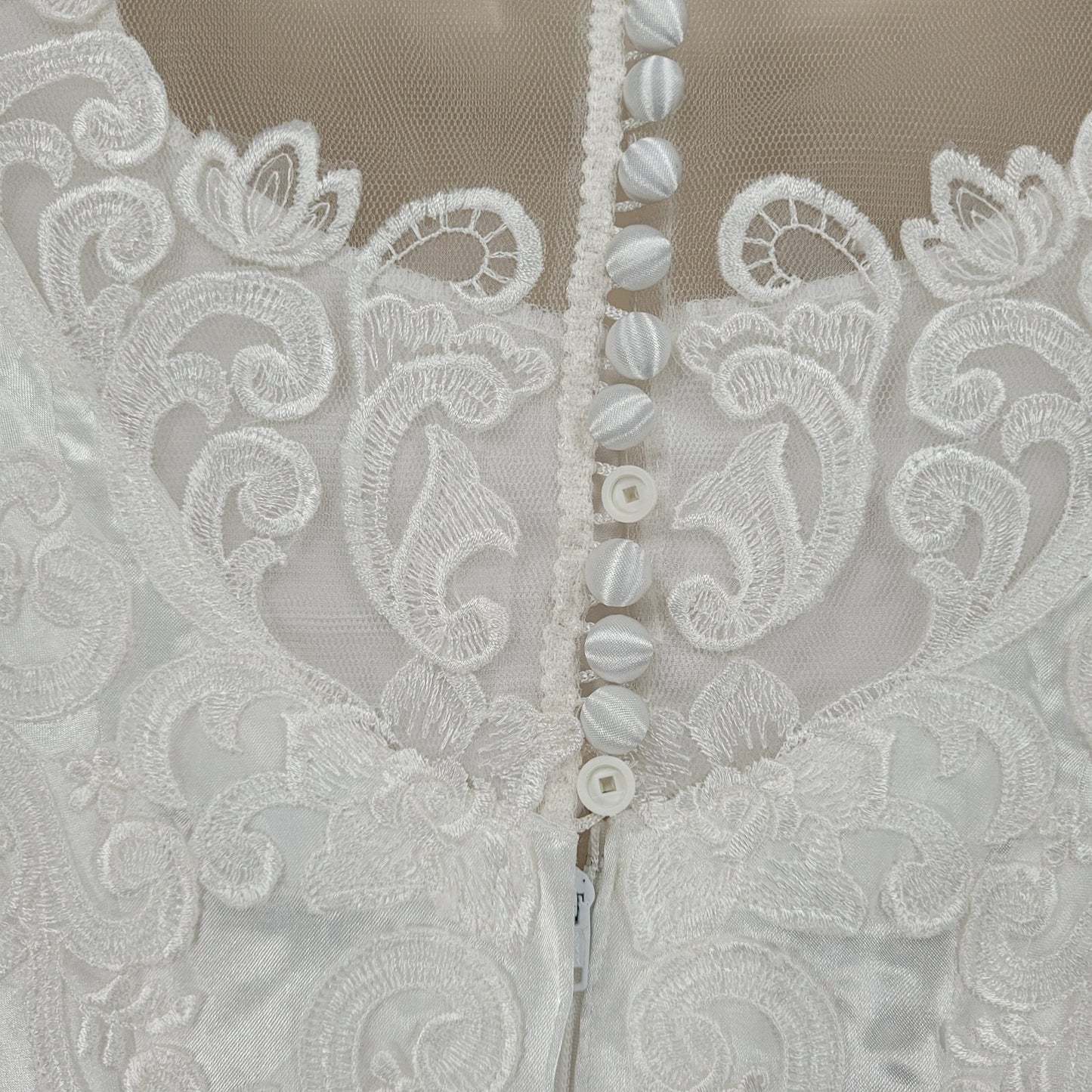 VTG Bonny Satin Embroidered Beaded Bow Long Puff Sleeve Wedding Dress Gown 12