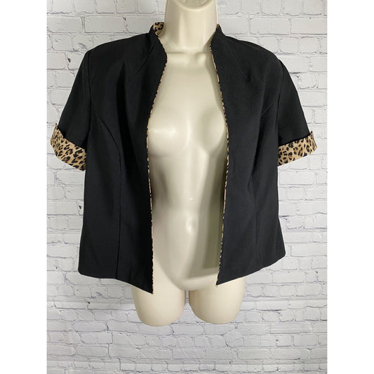 VTG Sheri Martin Petite Black Cheetah Print Short Sleeve Open Front Jacket 8P