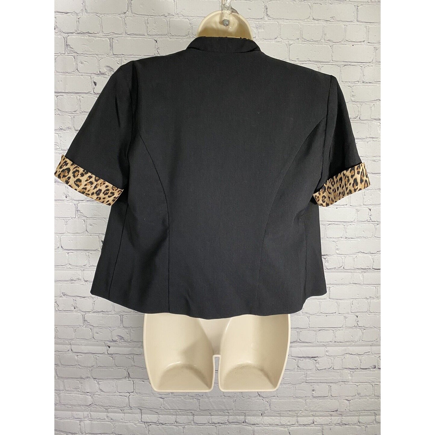 VTG Sheri Martin Petite Black Cheetah Print Short Sleeve Open Front Jacket 8P
