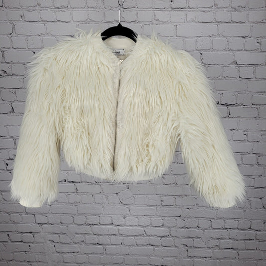 D-Signed Disney Ivory White Faux Fur Lined Zip Jacket Girls Size Small S 7/8
