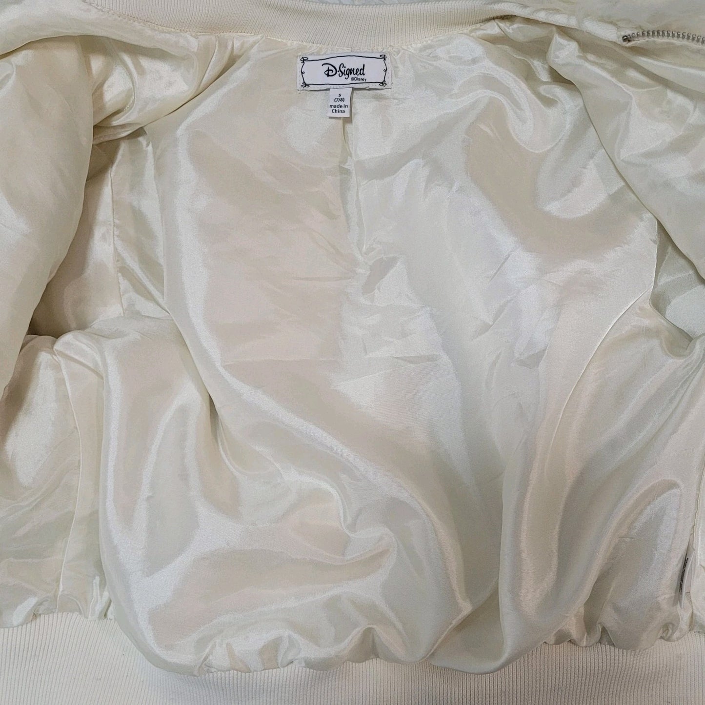 D-Signed Disney Ivory White Faux Fur Lined Zip Jacket Girls Size Small S 7/8