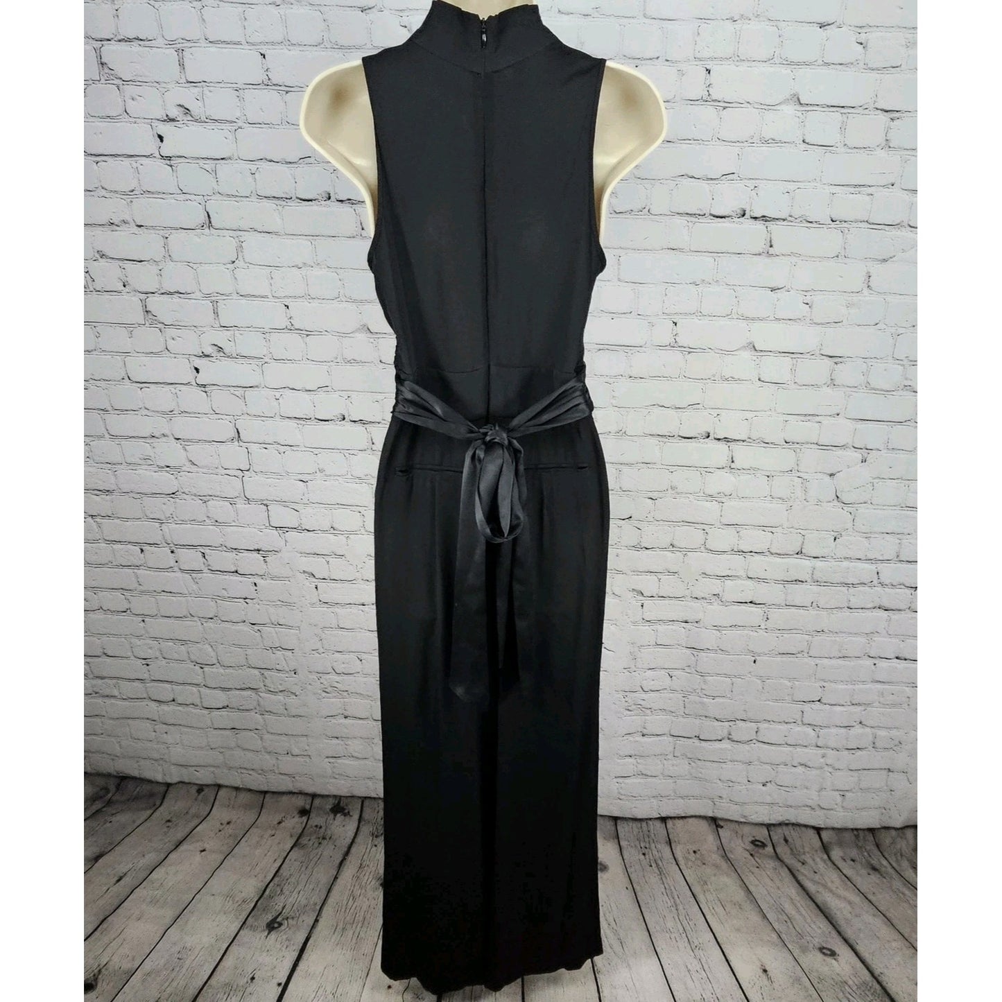 Catherine Malandrino Black Silk Stretch Wrap V-Neck Tie Back Wide Leg Jumper 0