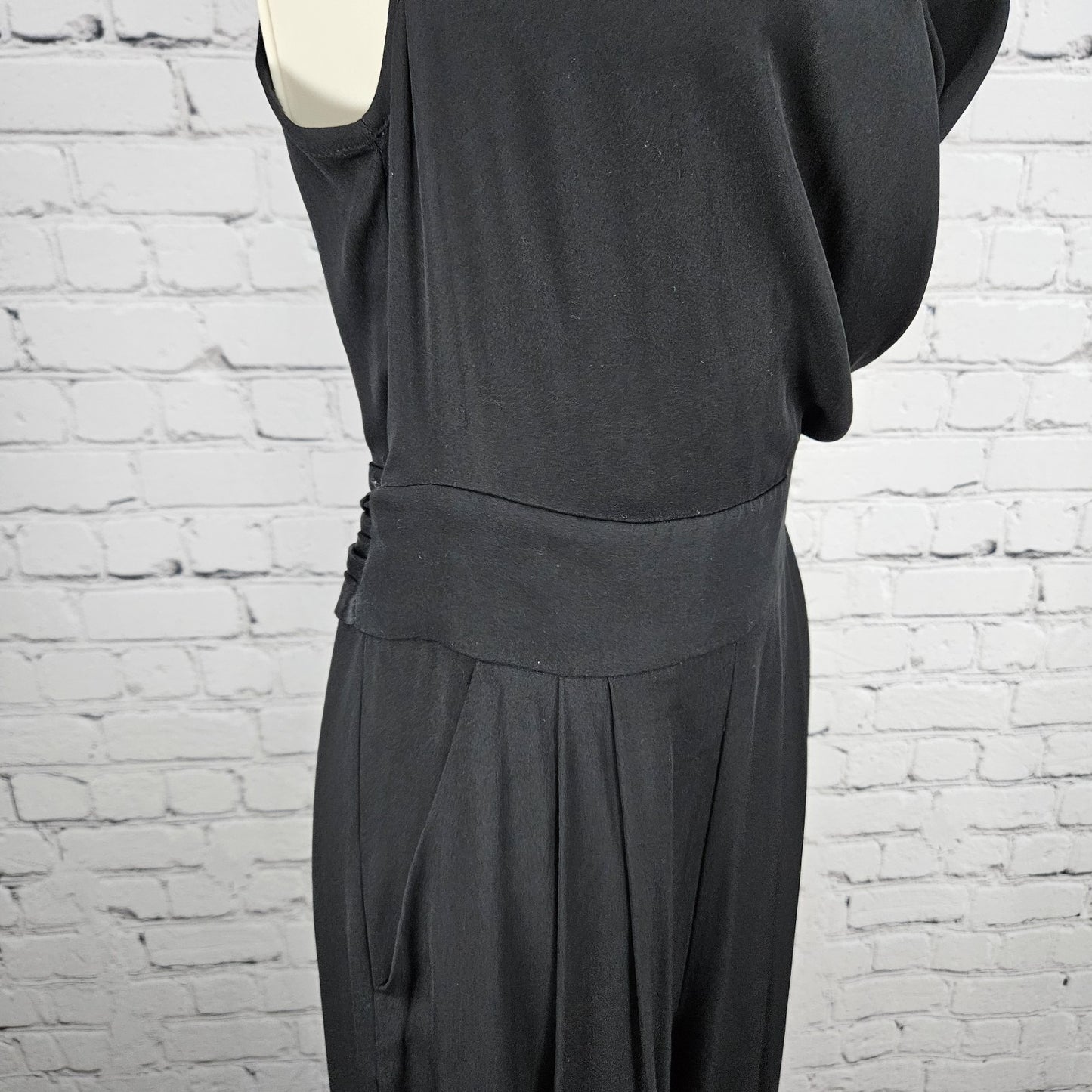 Catherine Malandrino Black Silk Stretch Wrap V-Neck Tie Back Wide Leg Jumper 0