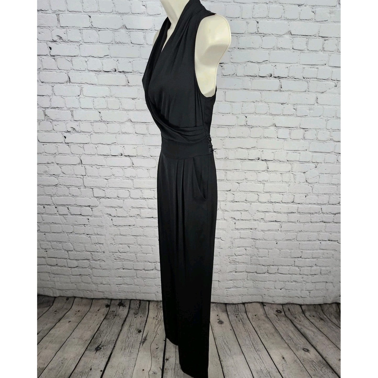 Catherine Malandrino Black Silk Stretch Wrap V-Neck Tie Back Wide Leg Jumper 0