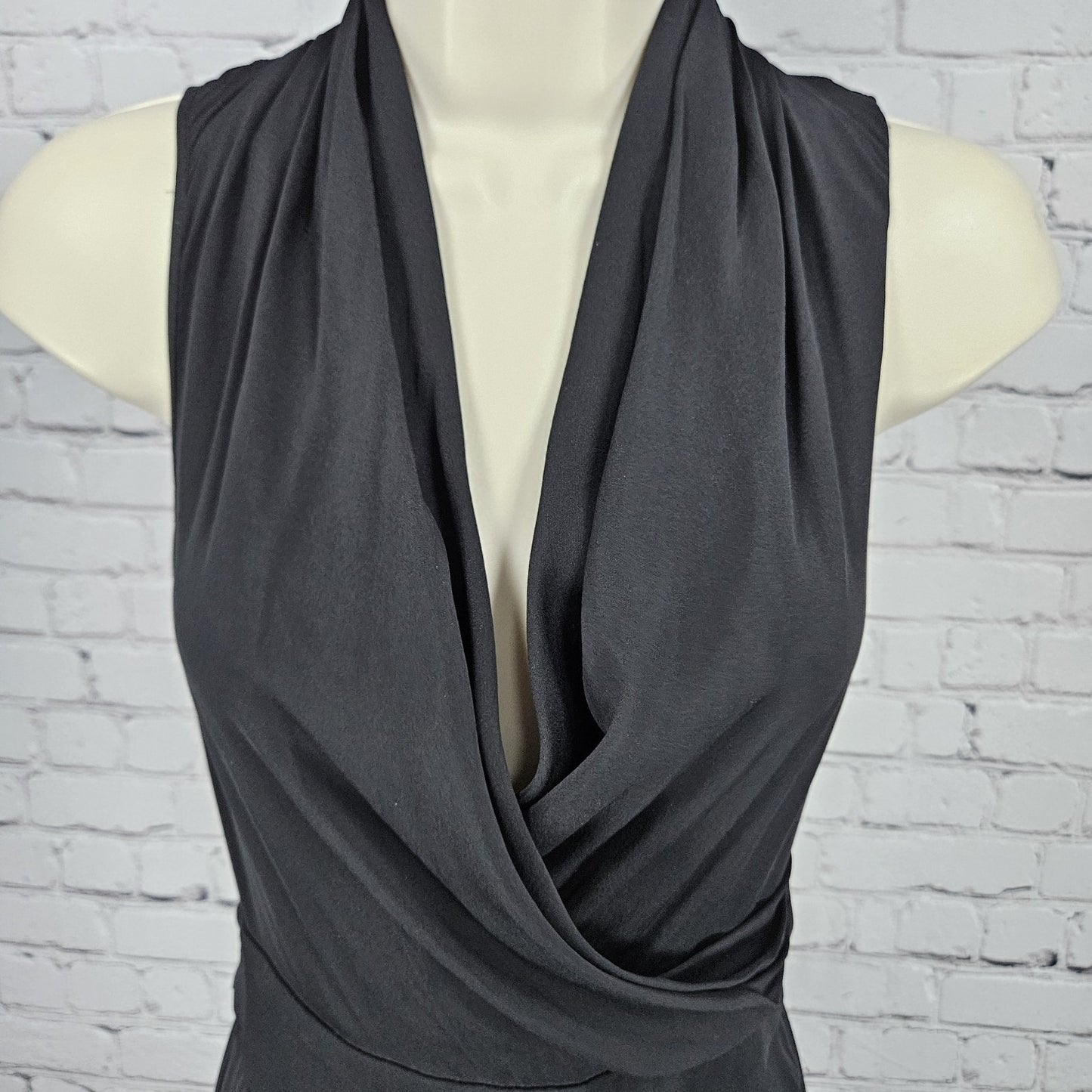 Catherine Malandrino Black Silk Stretch Wrap V-Neck Tie Back Wide Leg Jumper 0