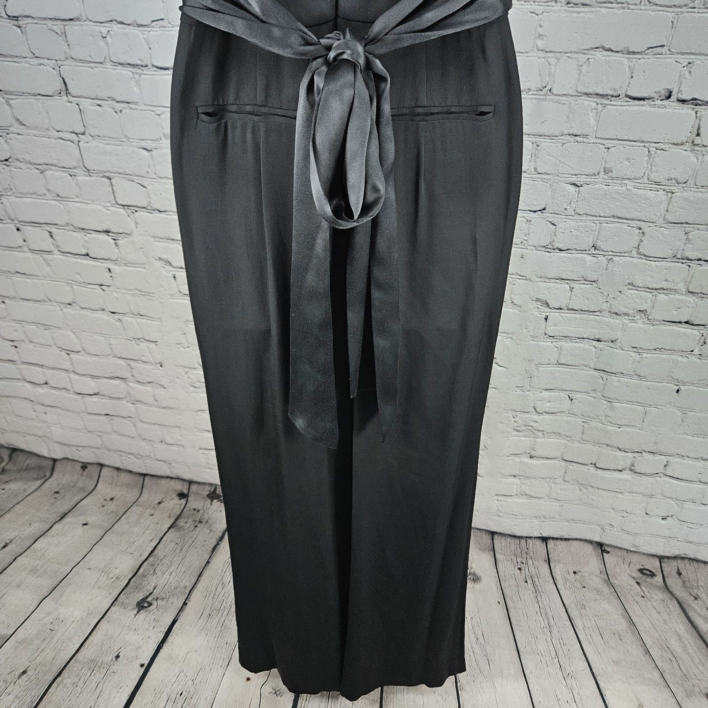 Catherine Malandrino Black Silk Stretch Wrap V-Neck Tie Back Wide Leg Jumper 0