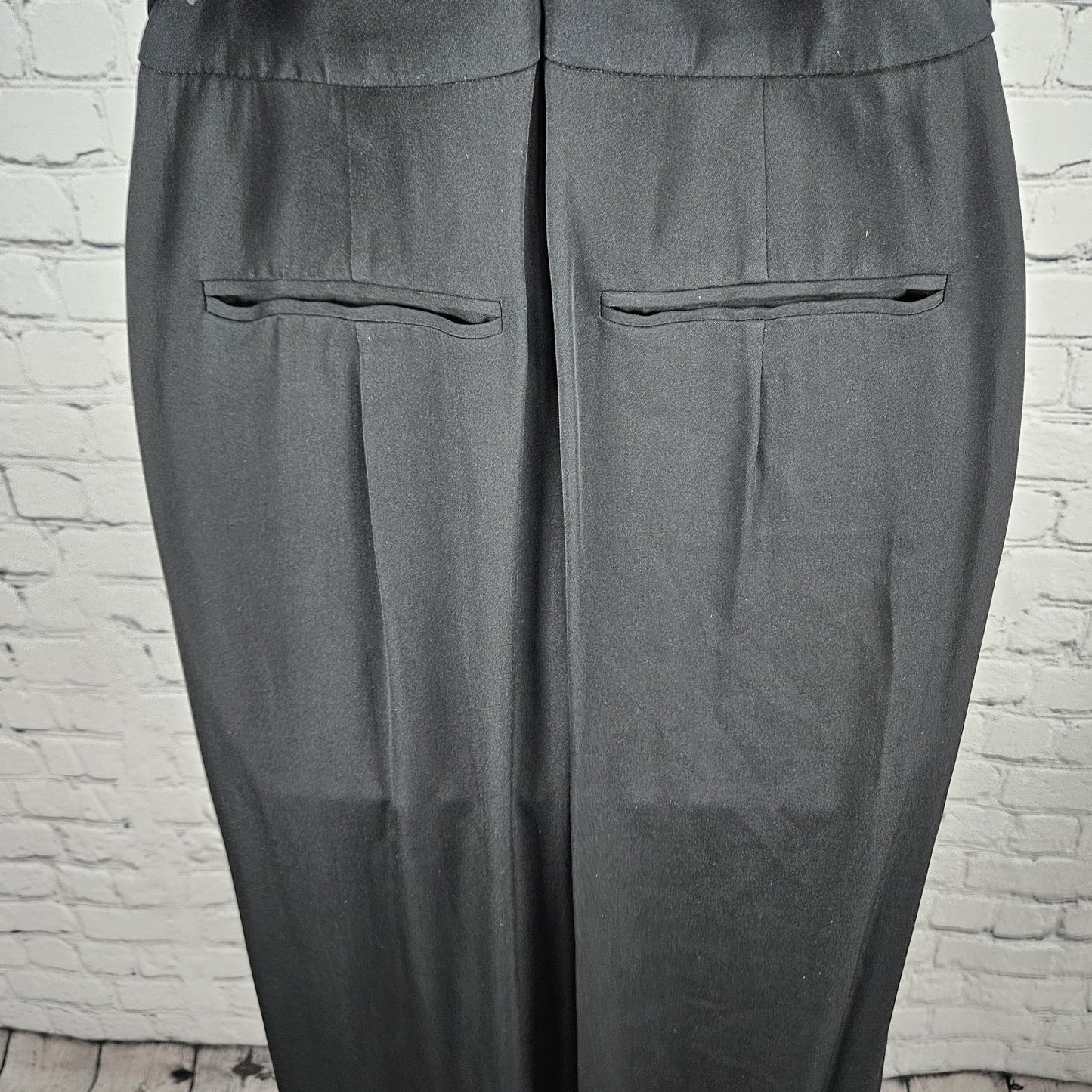 Catherine Malandrino Black Silk Stretch Wrap V-Neck Tie Back Wide Leg Jumper 0