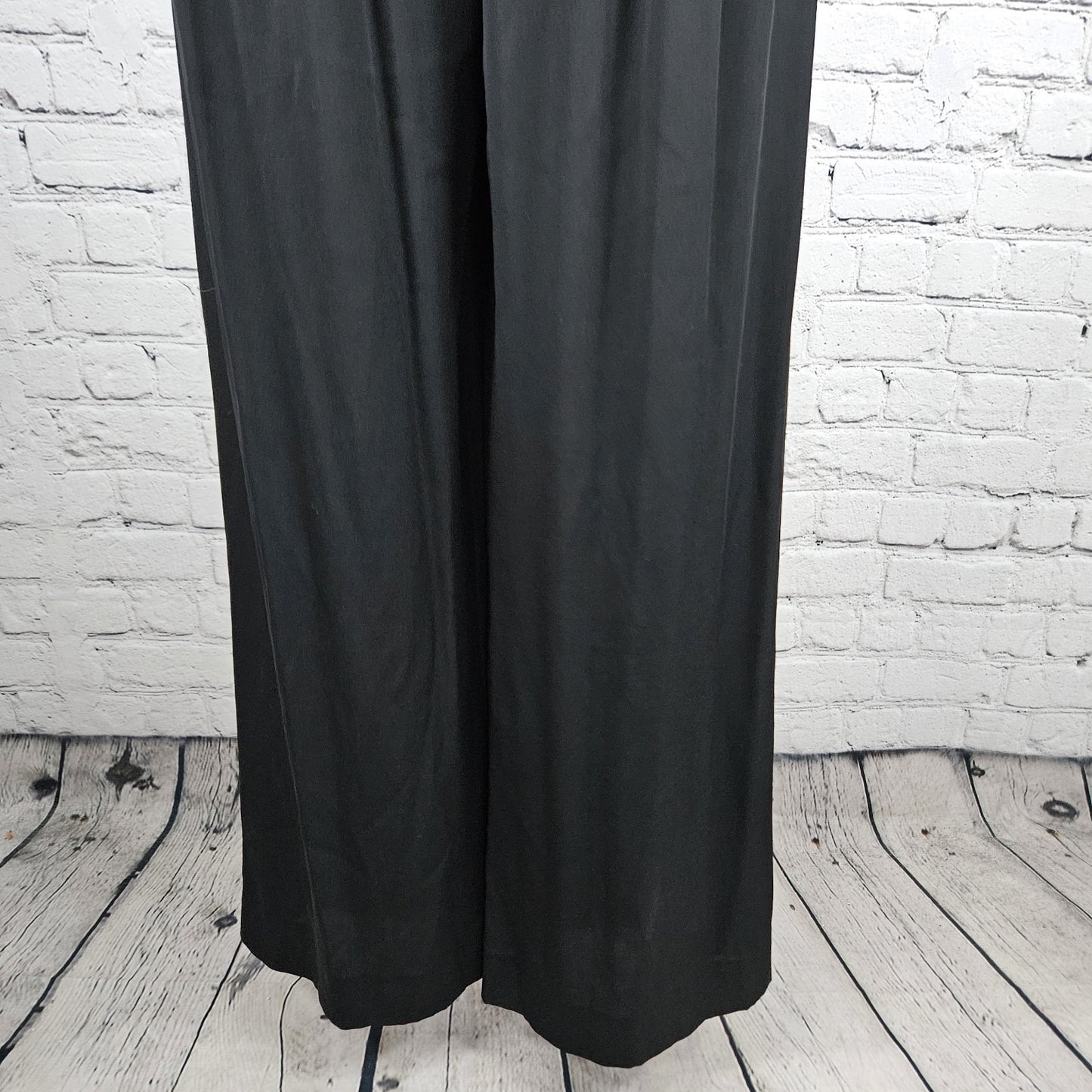 Catherine Malandrino Black Silk Stretch Wrap V-Neck Tie Back Wide Leg Jumper 0
