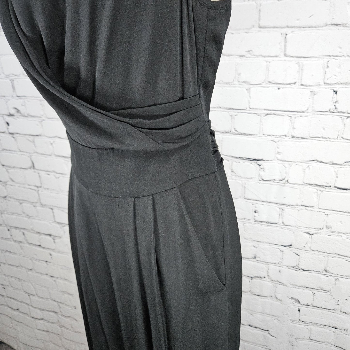 Catherine Malandrino Black Silk Stretch Wrap V-Neck Tie Back Wide Leg Jumper 0