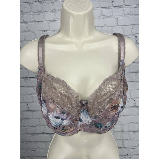 Panache Purple Lace Floral Semi Sheer Balconette Unlined Underwire Bra 34H