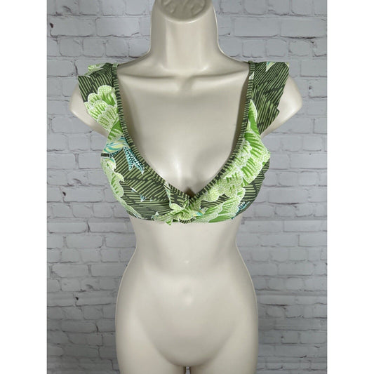Aerie Green Ruffle Scoop Wrap Around Removable Pads Bikini Swim Top Women’s S