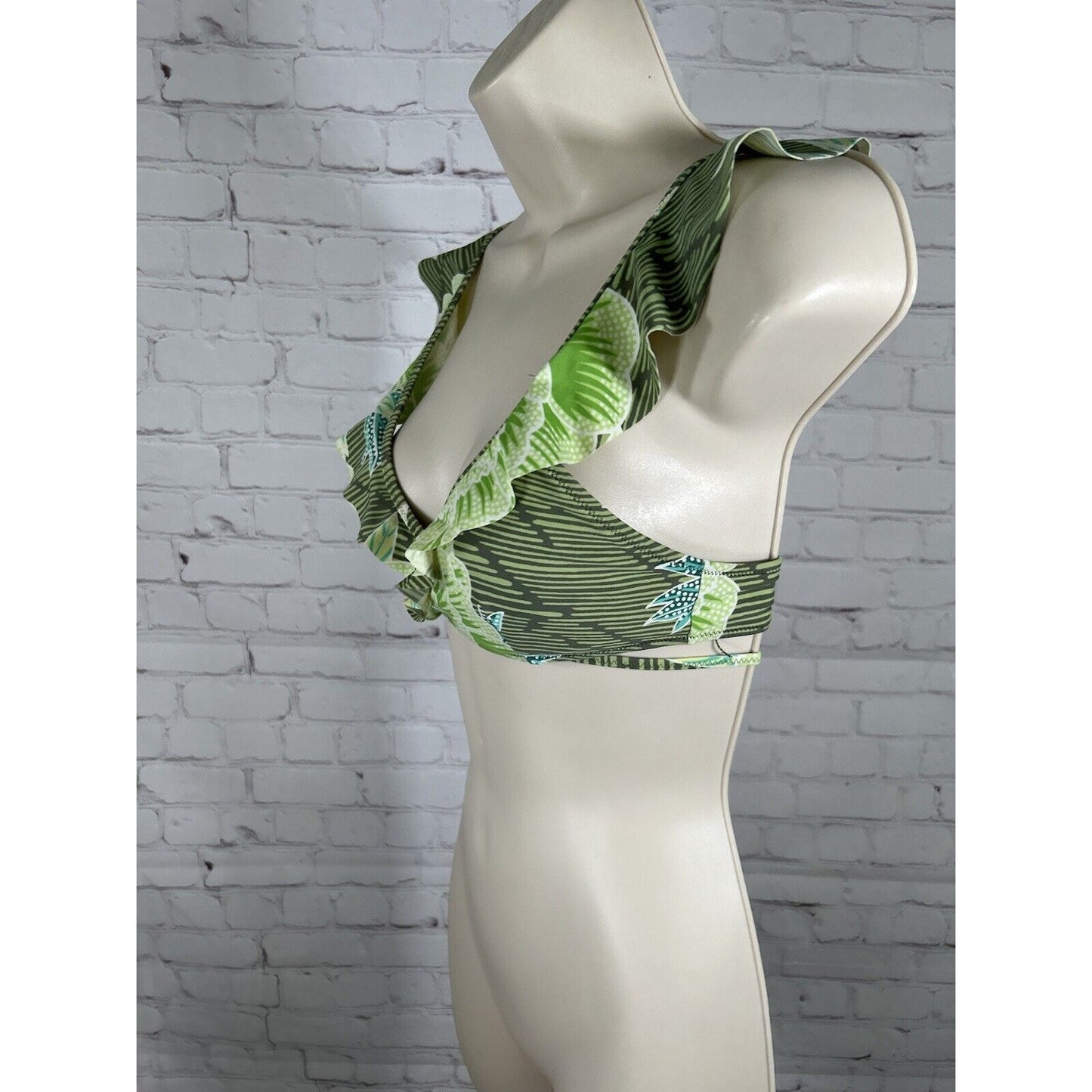 Aerie Green Ruffle Scoop Wrap Around Removable Pads Bikini Swim Top Women’s S