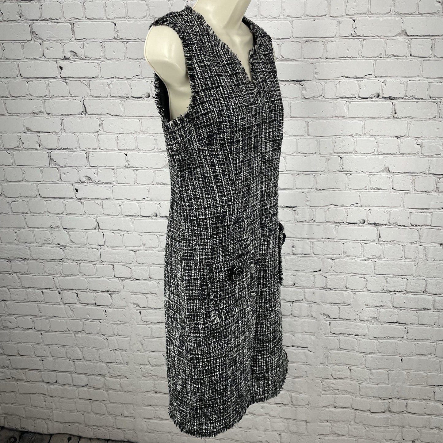 Karl Lagerfield Paris Black White Metallic Tweed Sheath Dress Zip Lined Size 6